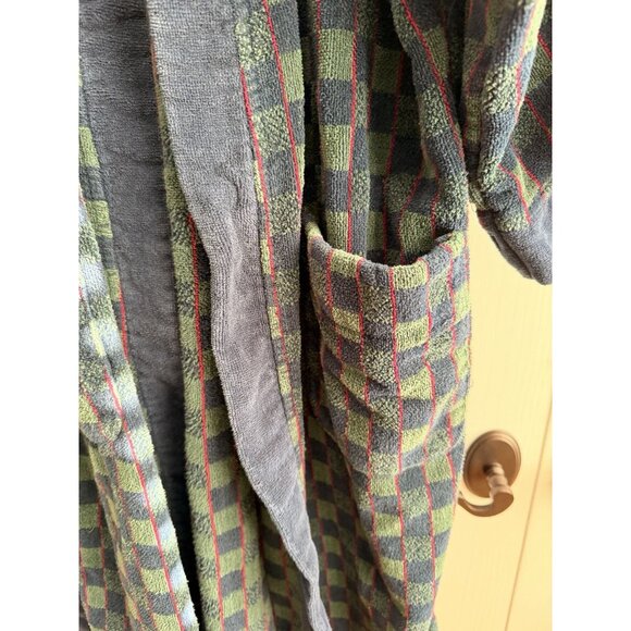 Vtg The Man’s Shop Blue Green Plaid Terry Cloth Robe Belted Bathrobe One Size - Picture 4 of 9